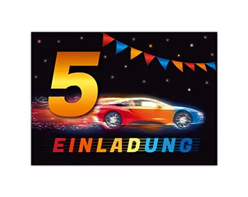Einladungskarten zum 5. Kindergeburtstag Einladung zum fünften Geburtstag Jungen Rennauto Rennwagen 12