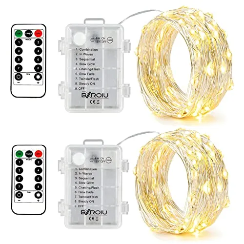 BXROIU 2 x 50 LEDs Silberdraht Micro LED Lichterkette - Lichtschläuche & -ketten mit Fernbedienung und 8 Lichtmodi, ideal für stimmungsvolle Dekoration drinnen und draußen.