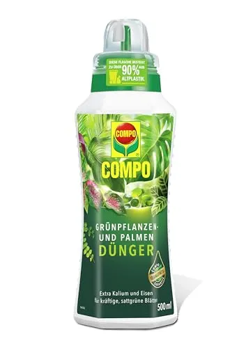 Compo Grünpflanzen- und Palmendünger 500 ml - Spezial-Flüssigdünger für Zimmer-, Balkon- und Terrassenpflanzen mit extra Kalium und Eisen, fördert gesundes Wachstum und kräftige grüne Blätter.