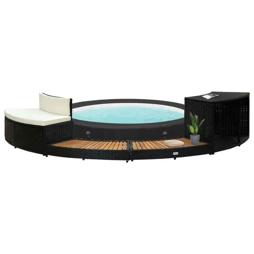 vidaXL Whirlpool-Umrandung Schwarz aus Poly Rattan & Akazie - Elegante Whirlpool-Einfassung aus wetterfestem Poly Rattan und Akazienholz mit Stauraum und integriertem Minisofa für höchsten Komfort und Entspannung im Außenbereich.