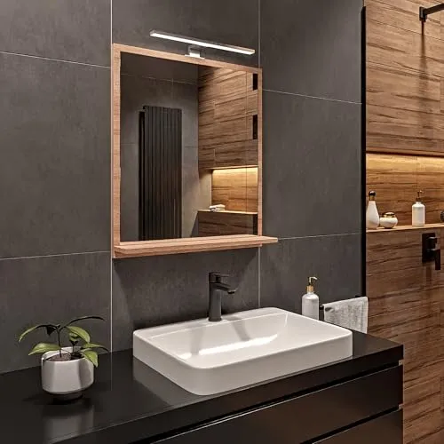 HAJDUK FURNITURE Badspiegel mit LED-Beleuchtung und Ablage 70x60 cm - Praktischer Badspiegel mit integrierter Ablage für Kosmetik und Pflegeprodukte. Die energieeffiziente LED-Beleuchtung sorgt für optimale Ausleuchtung im Badezimmer. Ideal für kleine Räume.