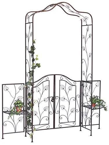DanDiBo Rosenbogen mit Tor Tür aus Metall 236 x 186 cm - Spaliere aus Schmiedeeisen, handgefertigt, wetterbeständig und stabil. Ideal für Kletterpflanzen und individuelle Gestaltung, inklusive 6 Bodenanker für perfekten Halt.
