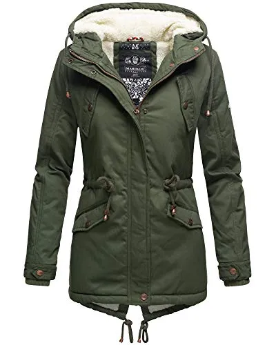 MARIKOO Manolya Damen Winterjacke Stepp Parka Teddyfell Grün 34 - S - Stylische Winterjacke mit warmem Teddyfutter für optimalen Komfort. Ideal für kalte Tage, ausgestattet mit praktischen Taschen und einer Kapuze für zusätzlichen Schutz.
