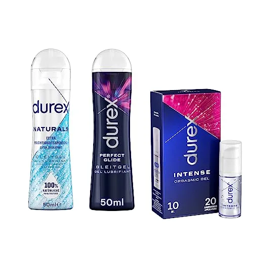 Durex Gleitgel Ausprobierpaket für Sie und Ihn (Play Perfect Glide 50ml, Naturals Extra Feuchtigkeitsspendend 50ml, Durex Intense Orgasmic Gel 10ml) 3er Pack
