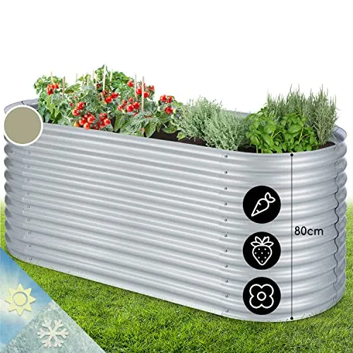 blumfeldt Hochbeet aus Metall 200x80 cm - Hochbeete-Kit, wetterfest und rostfrei, ideal für Balkon und Garten – optimaler Schneckenschutz und ergonomische Gartenarbeit ohne Bücken.