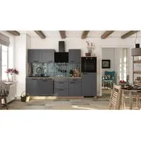 Küchenzeile ohne Geräte Romeo 280 cm anthrazit matt - Einbauküche in modernem Design, zerlegt und reversibel, ideal für individuelle Raumgestaltungen und optimale Platzausnutzung.