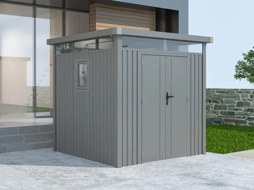 Metall Gerätehaus Modell Style 4,45 m² Alu Grau