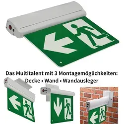 ChiliTec Notleuchte NL-8 Multi - LED Notleuchte mit Akku für Decken- oder Wandmontage, 1,5 h Notlichtdauer und flexible Montagemöglichkeiten, inkl. 4 selbstklebenden Richtungsangaben.
