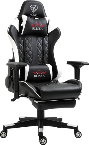 TRISENS Gaming Stuhl mit Fußstütze - Ergonomischer Gaming Chair in Schwarz/Weiß - Gaming-Stuhl mit verstellbarem Rückenkissen und 4D-Armlehnen für optimale Ergonomie, ideal für lange Gaming-Sessions und gesunde Sitzhaltung.