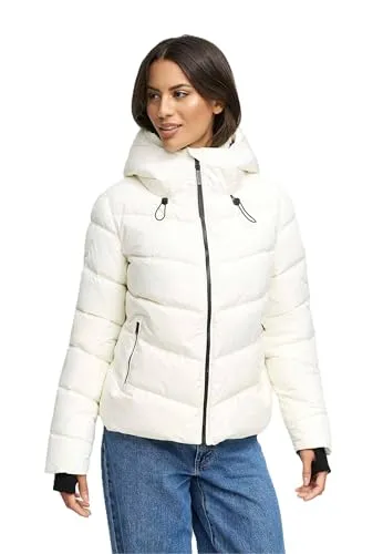 MARIKOO Damen Winterjacke N114 - Offwhite (Gr. L) mit gefütterter Kapuze - Robuste Damen Winterjacke aus 100% Polyester, ideal für kalte Tage. Weiches Innenfutter und praktische Taschen sorgen für Komfort und Stauraum. Stilvolles Design in verschiedenen Farben erhältlich.
