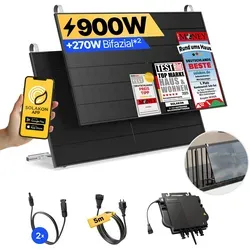 Balkonkraftwerk 900W/800W - Steckerfertiges Photovoltaik Komplettset - Solaranlage mit einfacher Balkon Halterung für schnellen Aufbau und sofortige Stromersparnis. Ideal für nachhaltige Energiegewinnung auf kleinem Raum.
