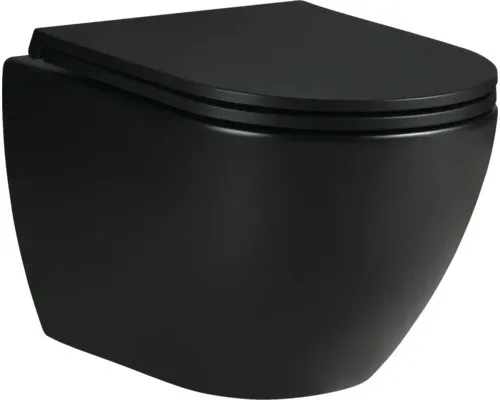 form&style Wand-WC Set SAMAR Tiefspüler ohne Spülrand schwarz matt mit WC-Sitz u