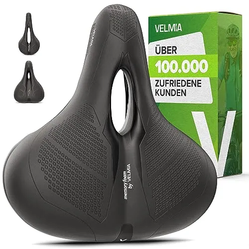 Velmia Fahrradsattel [Stadt] – Ergonomischer & wasserdichter Fahrradsitz für Damen und Herren - Fahrradsättel mit hochwertigem Memory Foam für optimalen Sitzkomfort und funktionaler Luftzirkulation, ideal für E-Bikes und normale Räder. 100% wasserdicht für sorgenfreies Fahren!