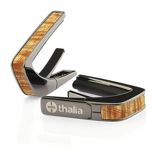 Thalia Exotic Wood Series Kapodaster mit schwarzem Chrom-Finish, AAA Hawaiian Koa in Vintage Blonde