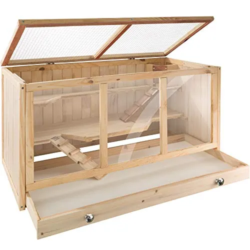 TecTake 403230 Nagerkäfig aus Holz mit mehreren Etagen und Häuschen -