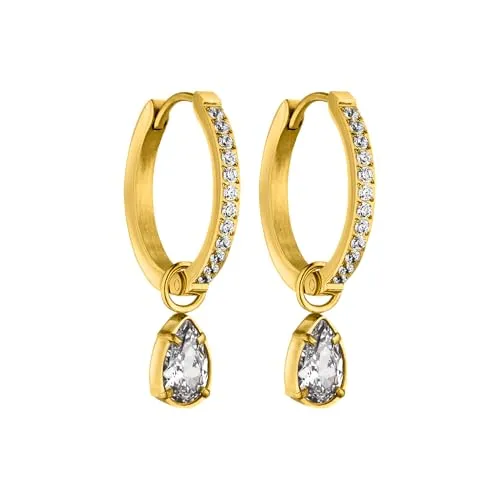 Purelei® Elegante Vintage-Creolen – 18K vergoldet mit Zirkonia-Tropfen - Ohrringe für Damen – Funkelnde Tropfenanhänger verleihen jedem Look eine edle Note. Aus hochwertigem Edelstahl mit 18K Goldlegierung für langanhaltenden Glanz und höchsten Tragekomfort.
