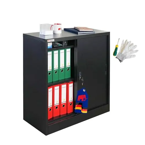 PROREGAL Aktenschrank ELEPHANT mit abschließbaren Schiebetüren 90x90x40cm - Robuster Aktenschrank aus pulverbeschichtetem Stahl mit 2 abschließbaren Schiebetüren. Bietet optimale Sicherheit und flexible Aufbewahrung durch höhenverstellbare Fachböden.