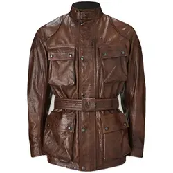 Belstaff Trialmaster Motorrad Lederjacke, braun, Größe M für Männer - Motorradjacke aus hochwertigem Leder mit D3O Protektoren für optimalen Schutz und Komfort beim Fahren. Ideal für stilbewusste Biker.