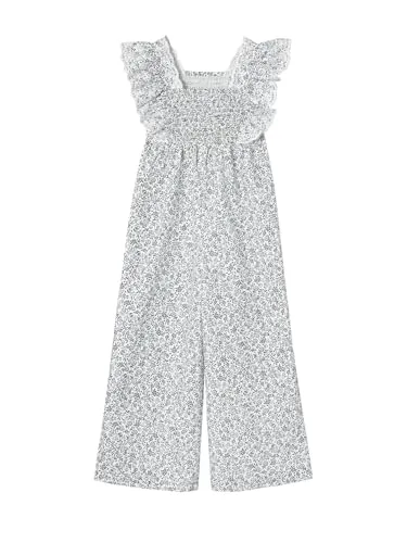 Vertbaudet Festlicher Mädchen Jumpsuit mit Blumenprint - Modischer Jumpsuit in Blau mit Blumenprint, ideal für festliche Anlässe. Bequemer Schnitt mit Zierstickerei und elastischem Taillenzug für optimalen Tragekomfort. Perfekt für kleine Fashionistas!','category':'Overalls