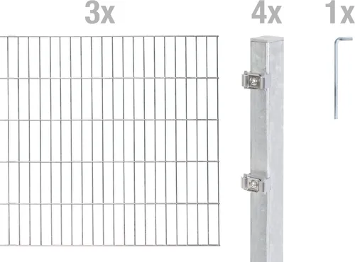 Alberts Doppelstabmattenzaun 8 tlg. Komplettset - 6 m Länge, 80 cm Höhe - Robuster Doppelstabmattenzaun aus feuerverzinktem Stahl - langlebig und rostfrei. Ideal für zuverlässiges Einzäunen von Gärten. Erweiterbar mit passendem Anbauset.