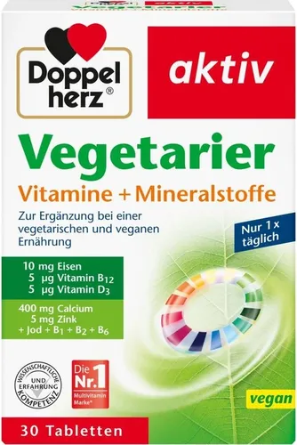 Doppelherz Vegetarier Vitamine + Mineralstoffe Tabletten - Arzneimittel zur Unterstützung des Energiestoffwechsels, mit Jod für Herren, reduziert Müdigkeit und stärkt das Immunsystem.