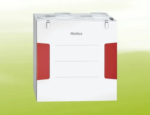 Helios KWL 500 W L Lüftungsgerät - Hocheffizientes Lüftungsgerät mit Wärmerückgewinnung, ideal für Wohnhäuser. Kompakt, leise und einfach zu bedienen über Cloud oder externes Bedienelement. Hohe Luftleistung von max. 490 m³/h.