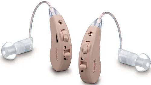 BEURER Hörhilfen HA 55 - Wiederaufladbares 2er Set für beide Ohren - Hörverstärker mit Hinter-dem-Ohr Bauform, ideal für Erwachsene. Genießen Sie klare Klänge mit einem Frequenzbereich von 500 - 3.200 Hz und der praktischen Wiederaufladbarkeit.