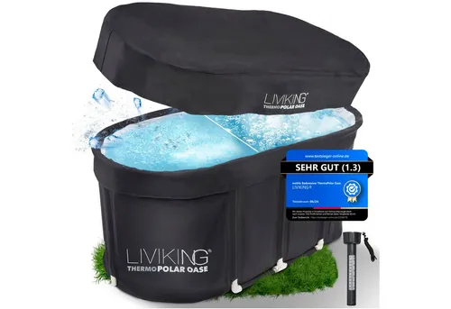 LIVIKING® Faltbare Badewanne & Eisbad - 120cm KOMFORT - Badewanne für Erwachsene, ideales Komplettset mit ThermoPolar Isolierung für entspannende Eis- und Warmbäder unterwegs, einfach zu montieren und platzsparend faltbar.