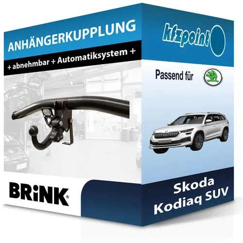 Skoda Kodiaq Anhängerkupplung von Brink - vertikal abnehmbar - Anhängerkupplung für Skoda Kodiaq, abnehmbar und ohne Eintragung in Fahrzeugpapiere. Ideal für hohe Anhängelasten bis 2300 kg, einfach zu montieren.