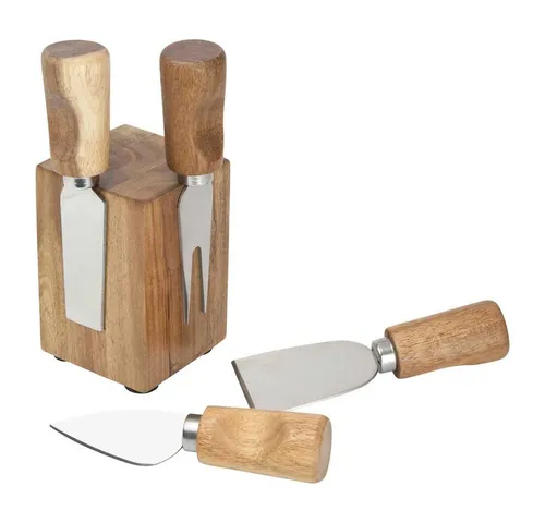 Taylor's Eye Witness Käsemesser-Set ACACIA - Käsemesser-Set mit drei spezialisierten Messern und Käsegabel, edle Akazienholz-Griffe und magnetischer Messerblock für stilvolle Präsentation.