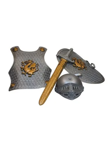 Rubie´s Kostüm Ritter Accessoire-Set - Rollenspiel-Kostüme, vierteiliges Set mit Brustplatte, Schwert, Schild und Helm für kleine Ritter ab 6 Jahren – perfekt für Karneval und fantasievolles Spielen.