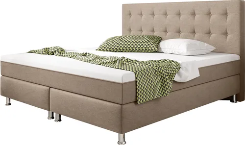 Boxspringbett Köln Plus mit integriertem Topper 180x200 Webstoff Muddy