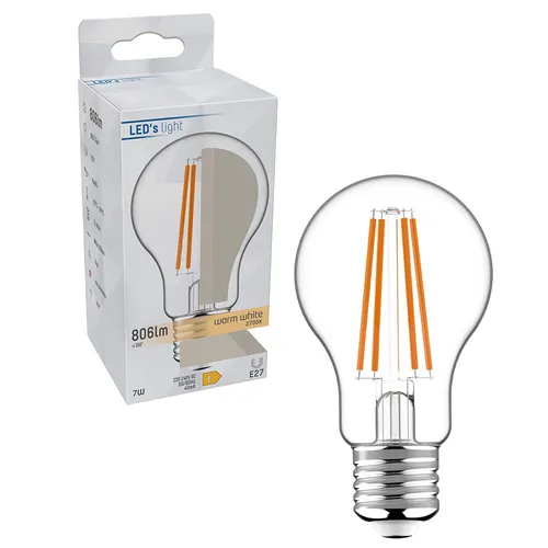 LED´s light LED Filament A60 Birne 7W = 60W E27 klar 806lm warmweiß 2700K 330°