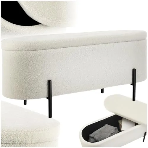 tectake Sitzbank mit Stauraum - Polsterbank im Scandi Style, komfortable Sitzgelegenheit mit robustem Design und eleganten Stahlbeinen