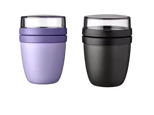 Mepal - Lunchpot Mini Ellipse Mixed - Nordic Black + Vivid Lilac – 300 ml praktischer Reisebecher, Joghurtbecher, To go Becher – Geeignet für Tiefkühler, Mikrowelle und Spülmaschine, 420 ml