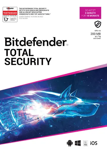Bitdefender 3D Schach Competition + Total Security 3 Geräte/18 Mon. - Sichere deine Geräte mit Bitdefender Total Security und trainiere deinen Verstand mit dem strategischen 3D Schachspiel. Kompatibel mit Windows, macOS, Android und iOS.