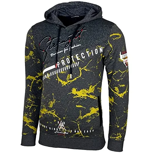 Baxboy Herren Pullover Hoodie Sweatjacke 2628 in Anthrazit/Gelb, Größe: 2XL - Kapuzenpullover für Herren mit weicher Baumwollmischung und kuscheliger Fleece-Innenseite, ideal für lässige Looks und vielseitige Kombinationen.