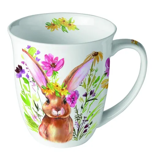 Ambiente Kaffee / Tee Porzellan Tasse  400 ml  Ostern Hase Bunny Blumen gemalt