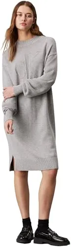 Calvin Klein Jeans Sweatkleid CK INTARSIA LOOSE SWEATER DRESS mit Logostickerei grau L (40)