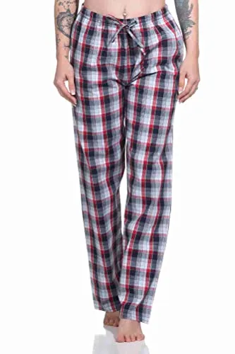 Normann Damen Schlafanzug Pyjama Hose lang gewebt aus Baumwolle - ideal zum relaxen, Farbe:dunkelgrau, Größe:40-42