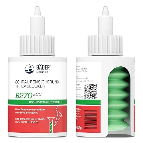 Lackfabrik Bäder Schraubensicherung B270 Eco Hochfest Grün 50ml – Anaerober Gewindekleber, Schraubenkleber, Gewindedichtung, Vibrationssicher, Kennzeichnungsfrei, Lebensmittelecht, Made in Germany