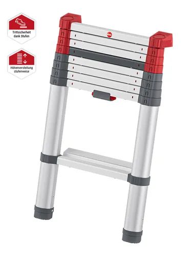 Teleskopleiter 9 Stufen T100 FlexLine - Leiter für alle Höhen mit Einhand-Entriegelungs-Mechanismus. Ideal für Heimwerker und Profis, sicher und platzsparend!