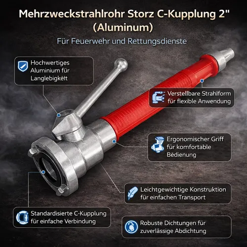 C Strahlrohr Kunststoff/Alu C Storz Feuerwehrstrahlrohr - Feuerwehr- & THW-Technik, robustes Mehrzweckstrahlrohr aus Kunststoff und Aluminium mit Storz C-Kupplung für maximale Einsatzfähigkeit und Berstdruck von 6 bar.