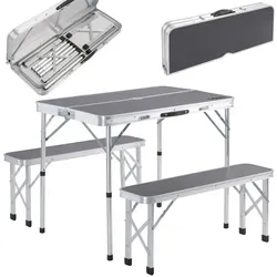 Casaria Campingtisch mit Bänken 90x60cm - Camping-Möbel, platzsparend klappbar mit wetterfestem Alu Gestell und zwei Klappbänken, ideal für Camping und Outdoor-Aktivitäten.