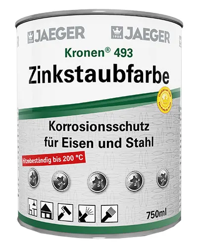 Jaeger 493 Kronen Zinkstaubfarbe – 750ml - Hochwertige Zinkstaubfarbe für Rostschutz, ideal für Metalloberflächen und Außenanwendungen.