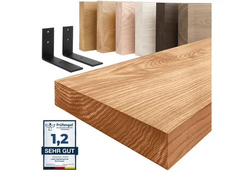 LAMO Manufaktur Wandregal Holz Dunkel 40 cm mit Regalträger - Rustikales Wandregal aus 100% echtem Eschenholz, 38-40 mm stark, einzigartiges Design mit natürlicher Maserung. Ideal für Bücher, Deko oder Küchenutensilien – ein vielseitiges Highlight für jeden Raum.