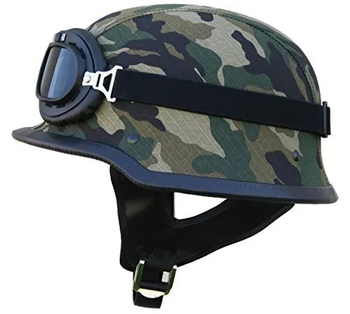ATO-Helme Oldtimer Motorradhelm mit Fliegerbrille - Stilvoller Oldtimer-Helm in Stahlhelm-Optik mit hochwertiger Fliegerbrille. Robuste Außenschale aus Kunststoff und EPS-Innenschale für besten Komfort. 80 Tage Umtausch für ungetragene Ware möglich!