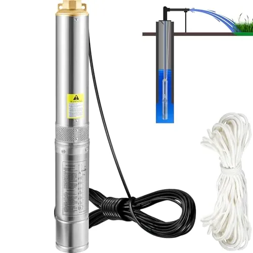 VEVOR 3,5" Tiefbrunnenpumpe 750W - Wasserpumpen mit 105L/min Förderleistung und 62m Förderhöhe, ideal für zuverlässige Bewässerung und Wasser-Versorgung, langlebig durch Edelstahlgehäuse und IP68 Schutz.