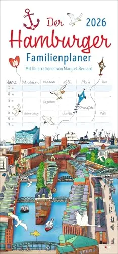 Der Hamburger Familienplaner 2026 - Margret Bernard: Familienkalender mit 5 Spalten. Witziger Familien-Wandkalender mit Schulferien. Hamburg Kalender 2026. (Familienplaner Eiland)