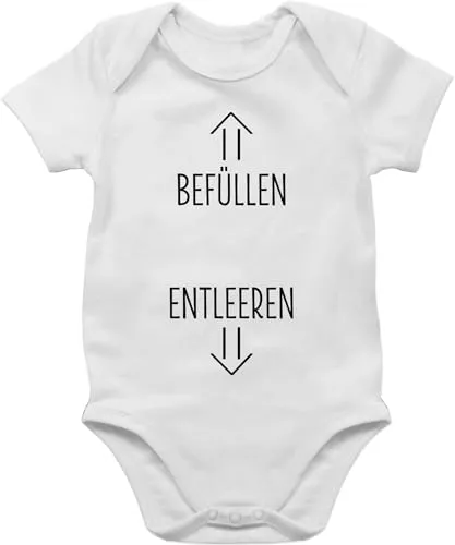 Baby Body Junge Mädchen - Strampler & - Befüllen und Entleeren Strampler-Motiv - 6/12 Monate - Weiß - babygeschenke sachen für neugeborene babykleidung lustige sprüche zur geburt babystrampler